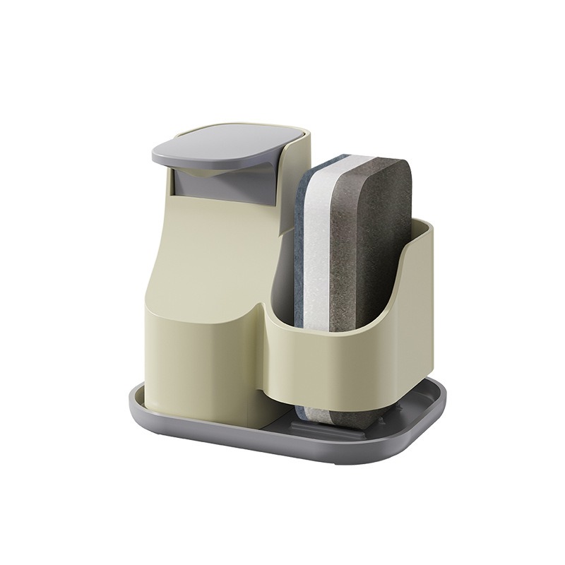 Kitchen Sink Organizer Soap Dispenser with Sponge Holder Press Liquid Pump - Grey