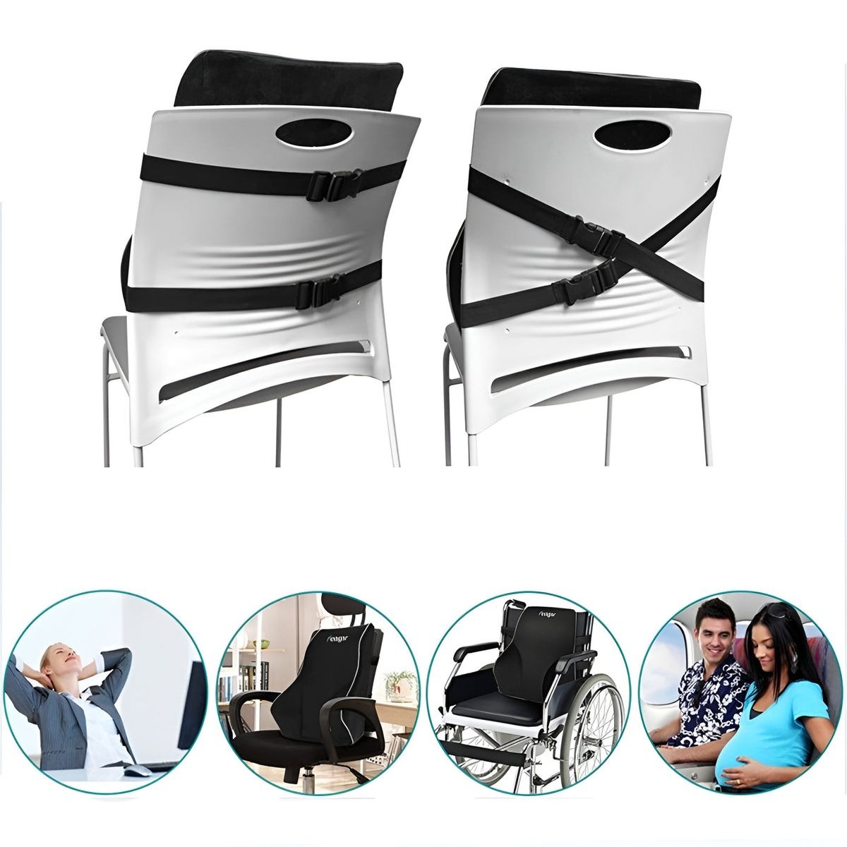 Memory Foam Back Support Cushion for Office Chairs, Car Seats & Gaming Chairs - Black variant image 8