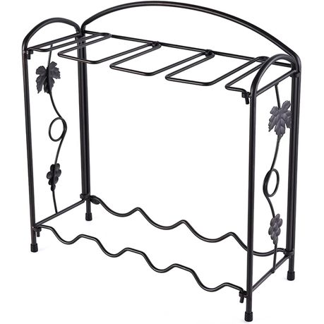Metal Wine Storage Shelf With Glasses Holder