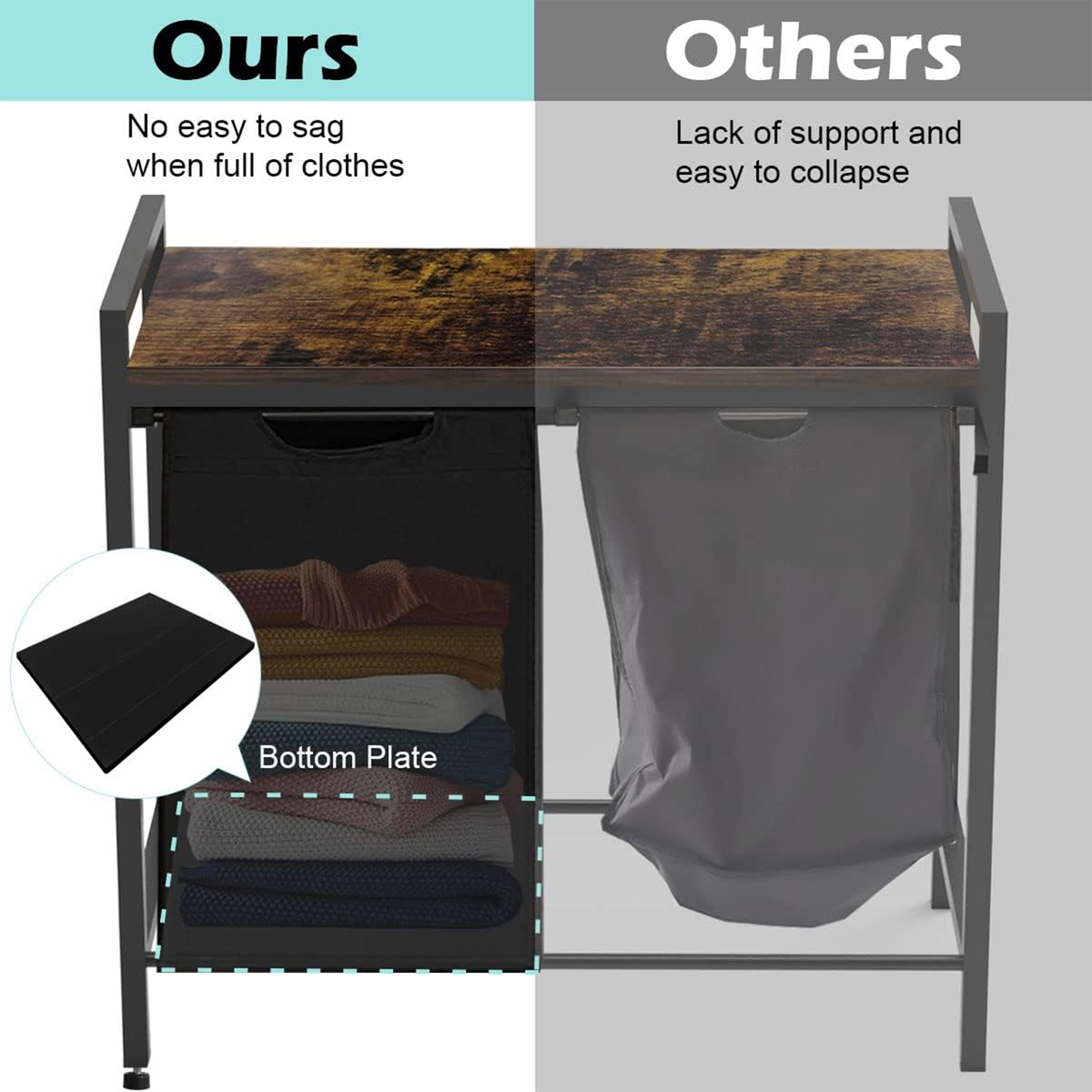 Modern Laundry Basket Removable Folding Portable Storage with Two Removable Bags variant image 2