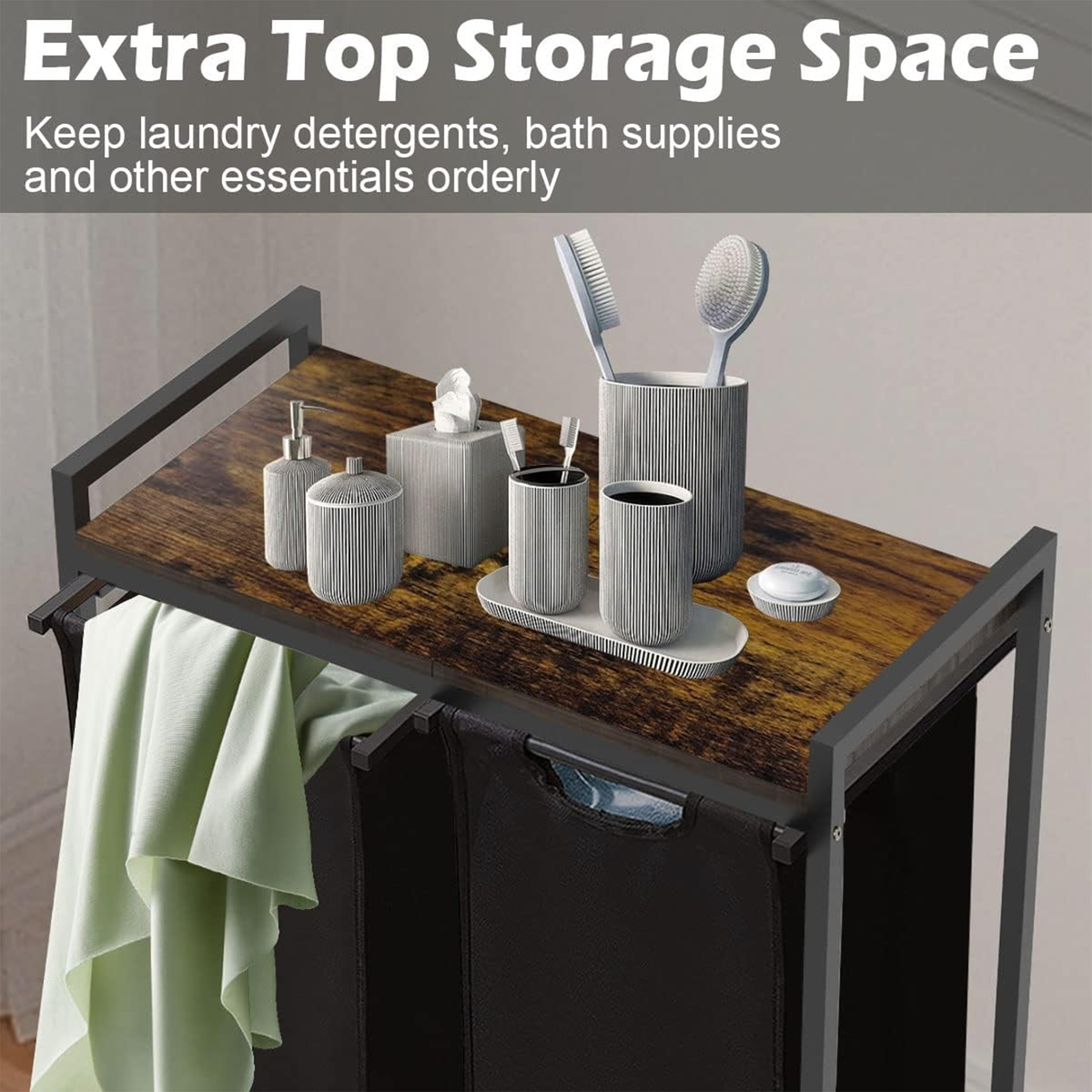 Modern Laundry Basket Removable Folding Portable Storage with Two Removable Bags variant image 3