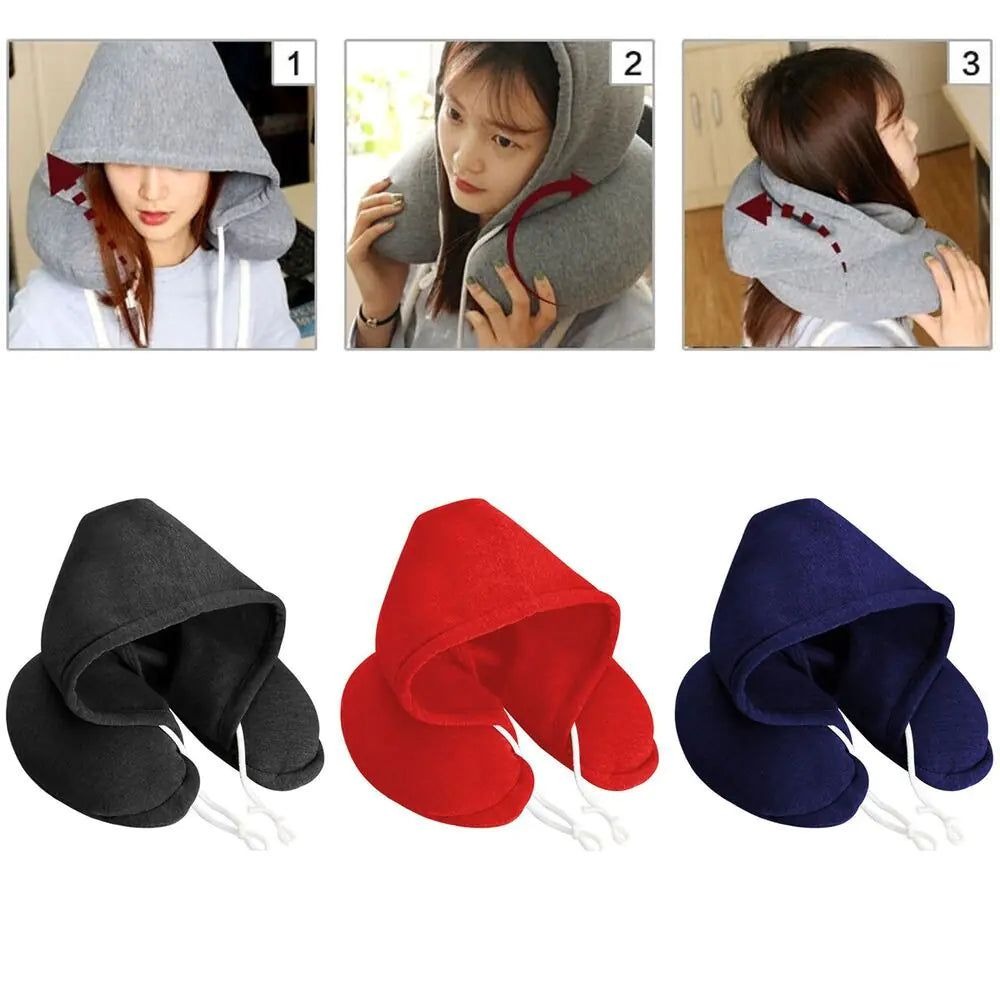 Navy Blue - Travel Neck Pillow with Hood & Neck Support variant image 2