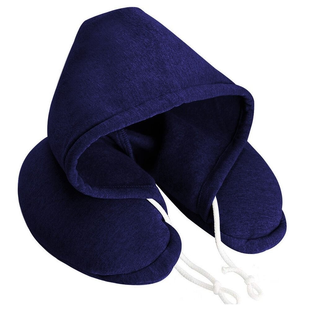 Navy Blue - Travel Neck Pillow with Hood & Neck Support
