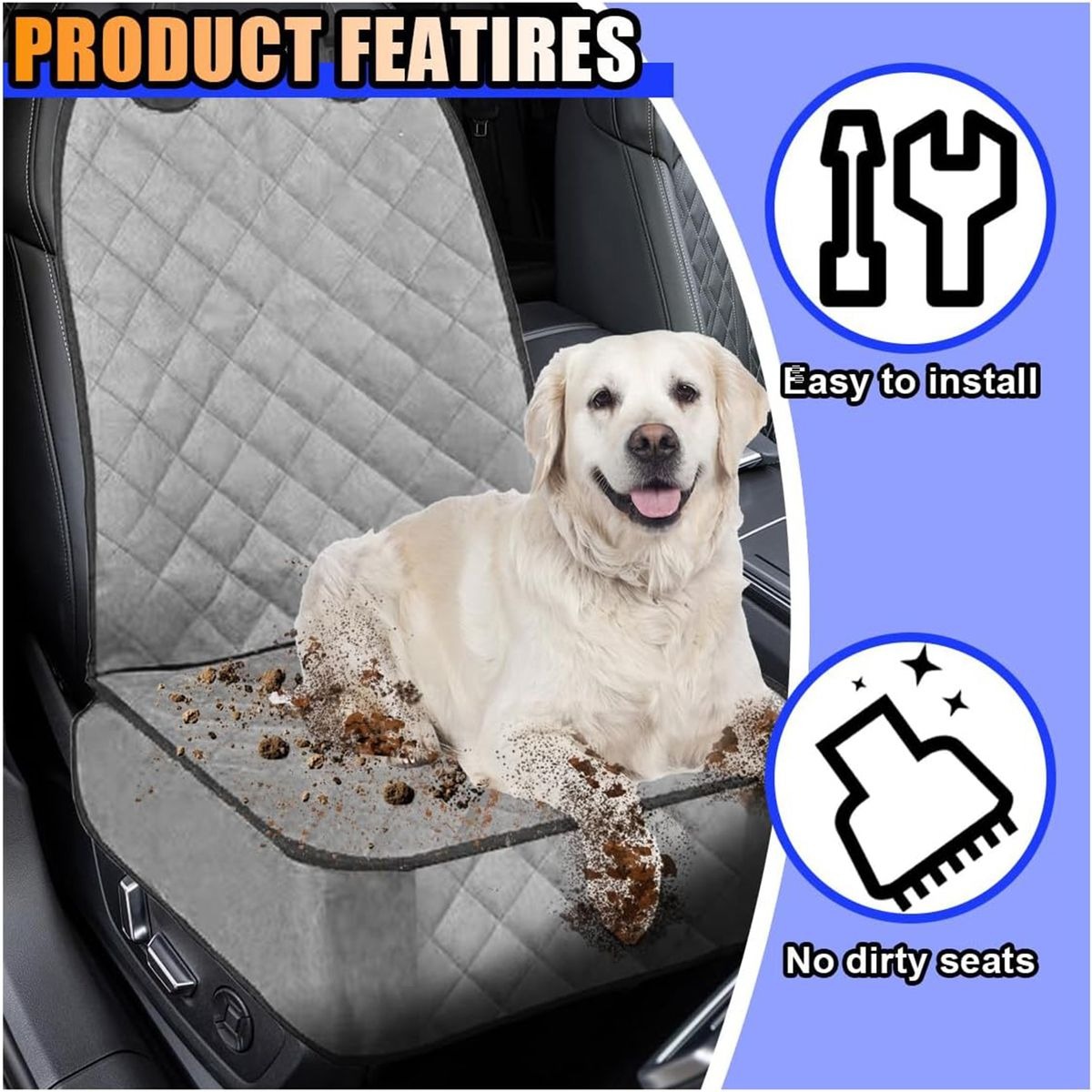 Non-Slip Waterproof Pet Front Seat Protector - Grey variant image 3