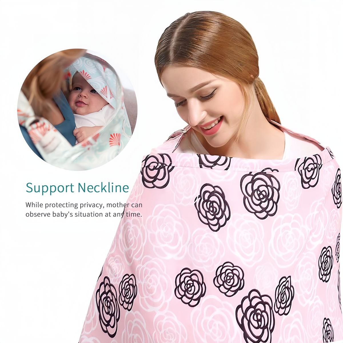 Nursing Cover with Adjustable Strap & Boned Neckline - Pink variant image 2