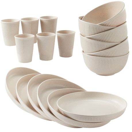 Ojees Homeware- 18 Piece Beige Wheat Straw Dinnerware Set