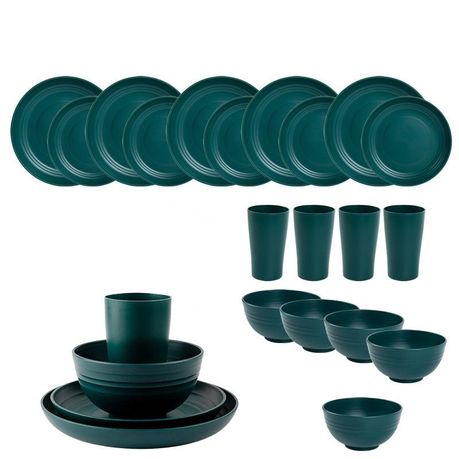 Ojees Homeware- 24 Piece Unbreakable Wheat Straw Dinnerware Set - Green