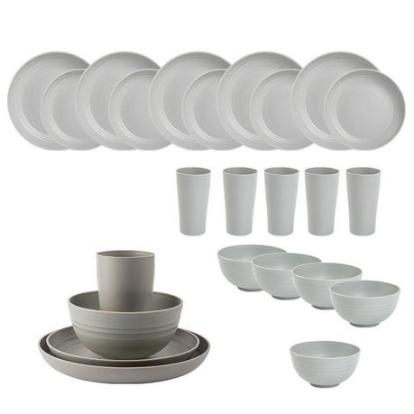Ojees Homeware- 24 Piece Unbreakable Wheat Straw Dinnerware Set - Grey