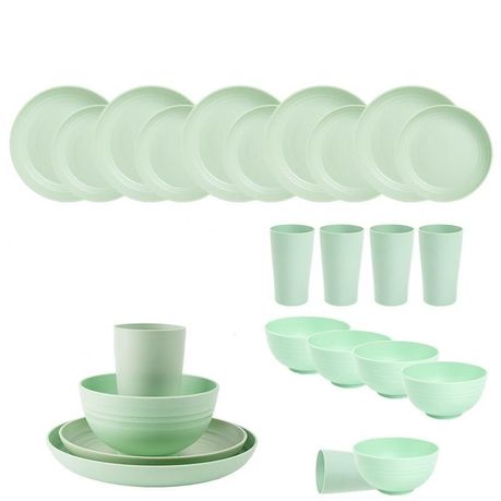 Ojees Homeware- 24 Piece Unbreakable Wheat Straw Dinnerware Set - Mint