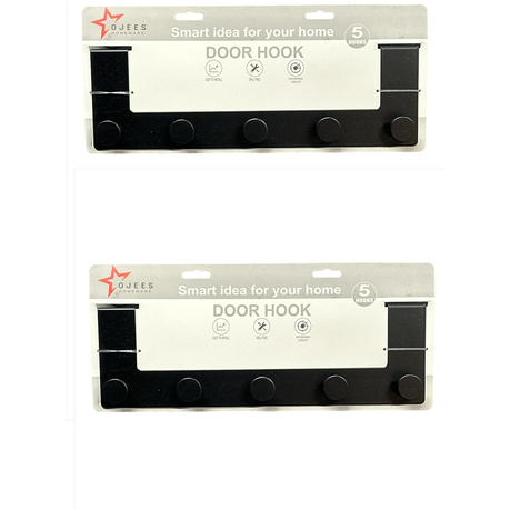 Ojees Homeware 5 Hook Matte Black Metal Door Hook - 2 Pack