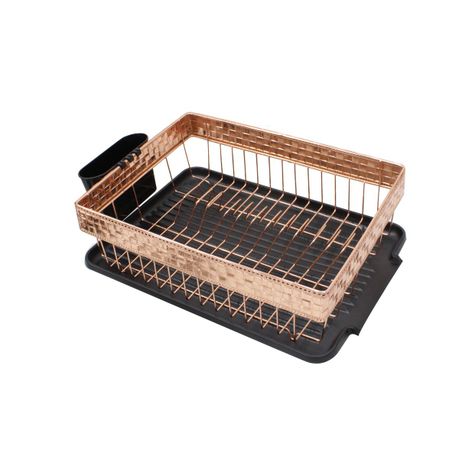 OJEES - Homeware Weave Dish Draining Rack with Tray 40cm x 30cm - Gold