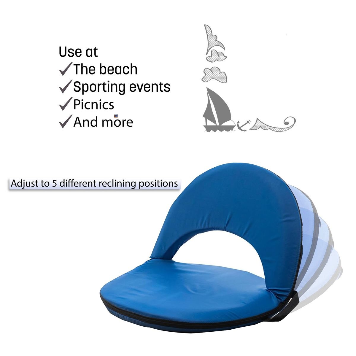 Portable 5-Position Adjustable Back Support Rest - Blue variant image 2