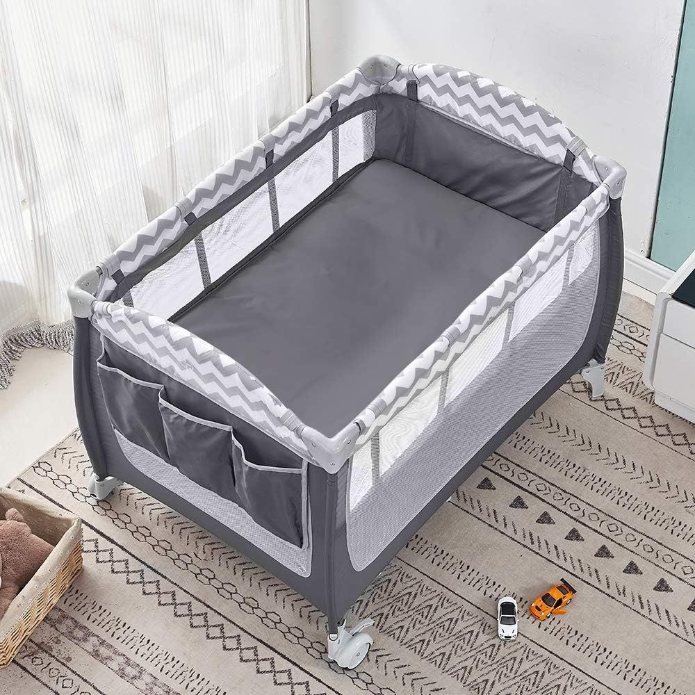 Portable Foldable Baby Travel Cot with Wheels – Grey variant image 3