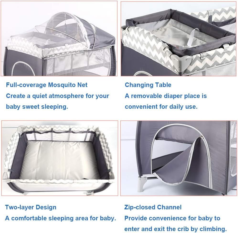 Portable Foldable Baby Travel Cot with Wheels – Grey variant image 5