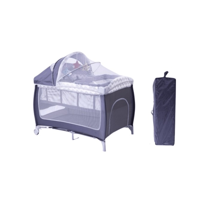 Portable Foldable Baby Travel Cot with Wheels – Grey