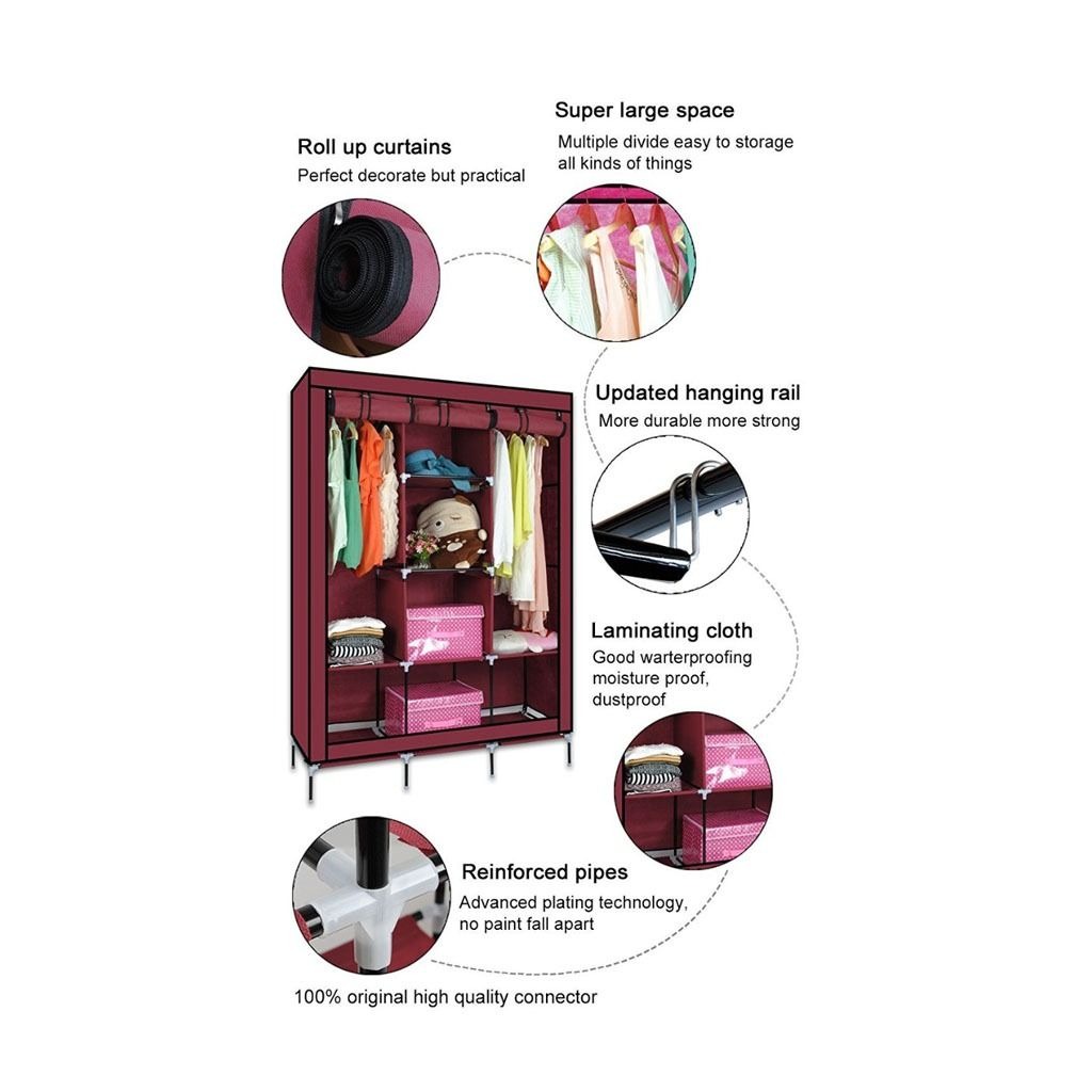 Portable Non-Woven Fabric Wardrobe Storage Organizer Clothes Hanging Closet variant image 3