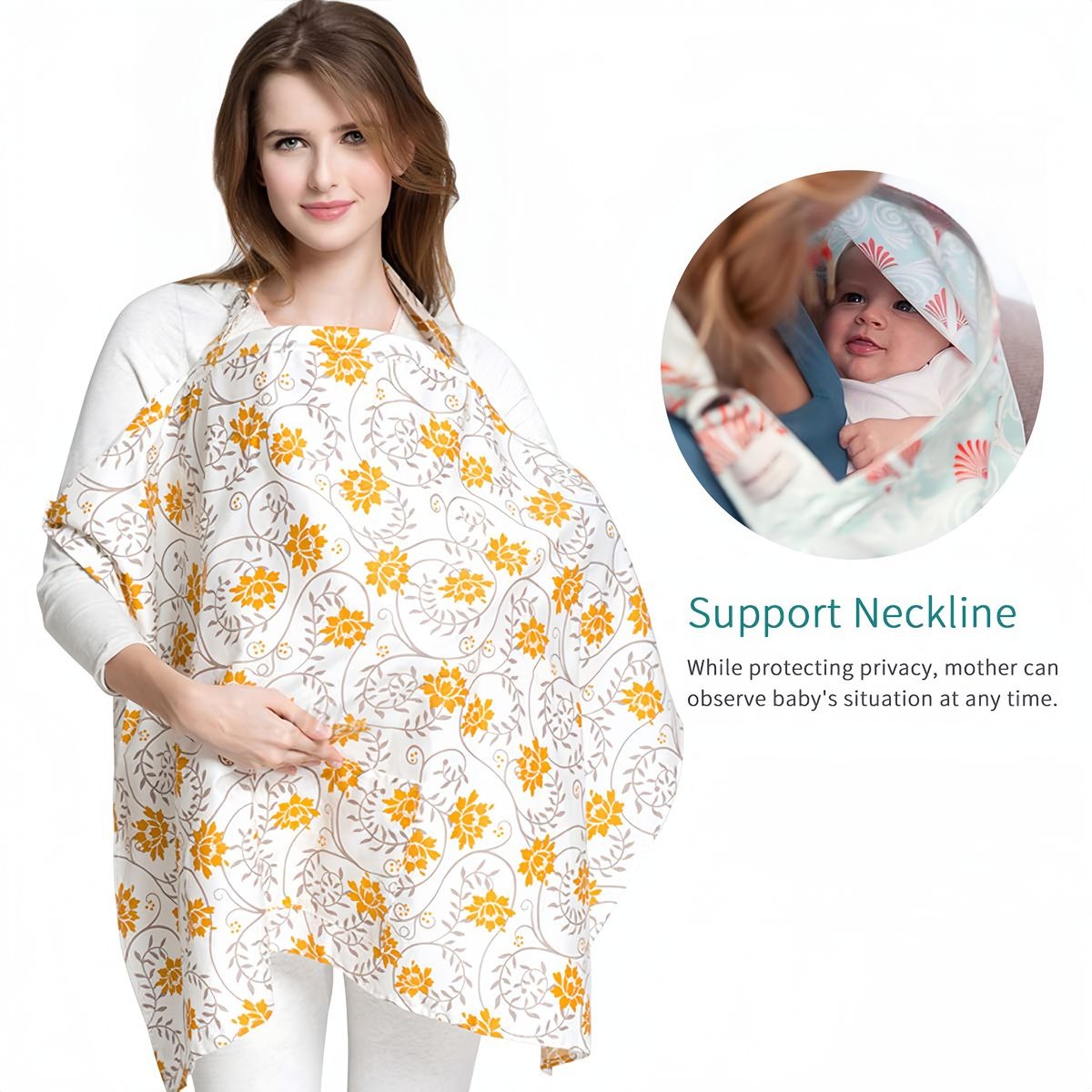 Portable Nursing Cover with Adjustable Neck Strap - Yellow
