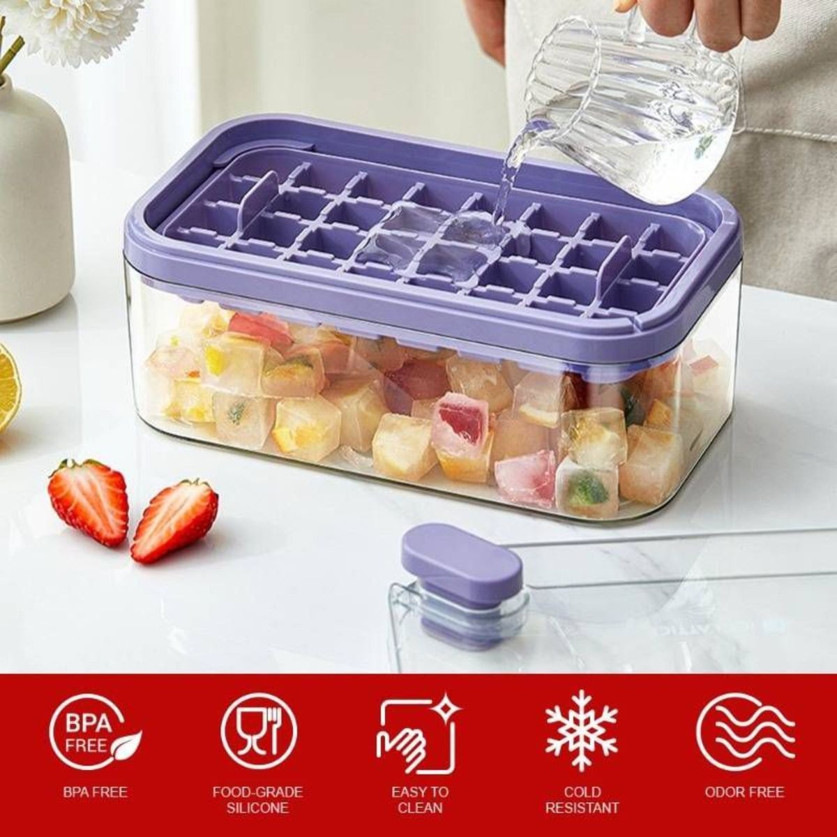 Purple Ice Cube Tray with One-Press Ice Release variant image 2