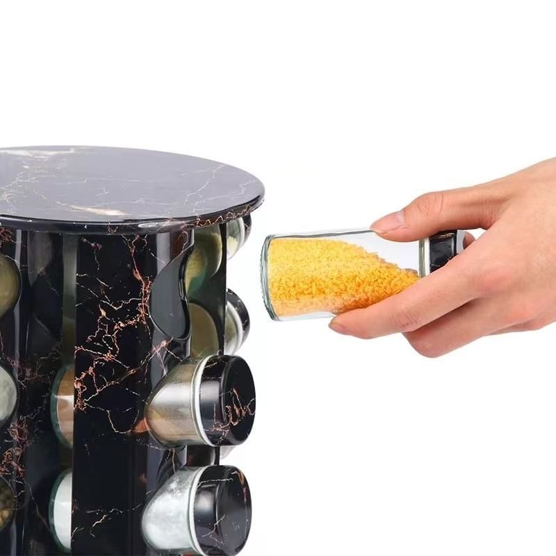 Round Rotating Spice Stand with 12 Spice Jars – Black variant image 5