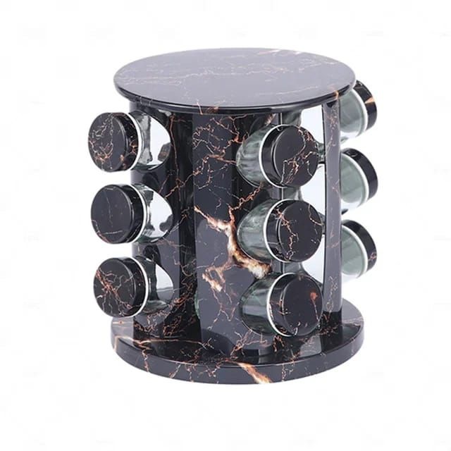 Round Rotating Spice Stand with 12 Spice Jars – Black