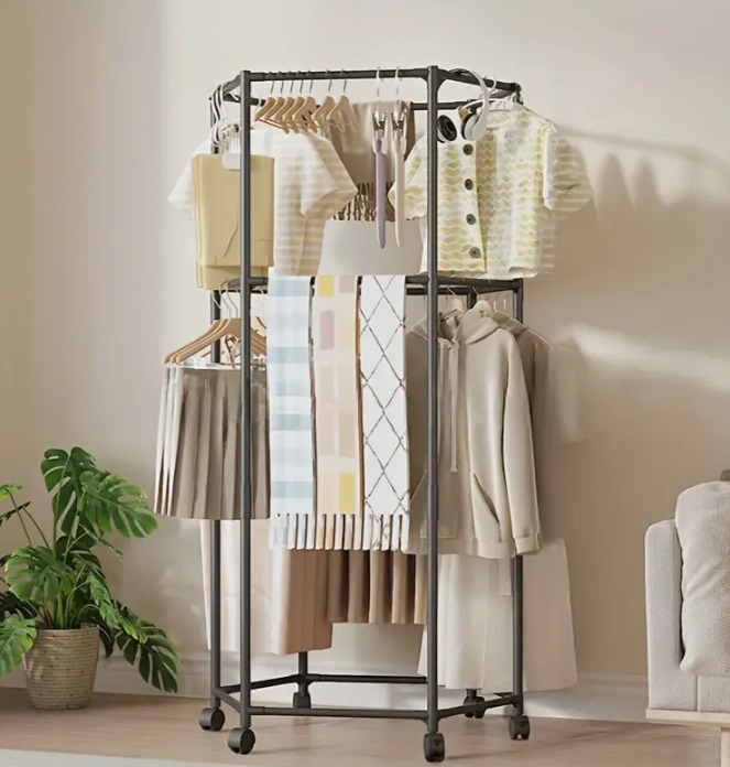 SamMag Hexagon Rolling Garment Rack with Wheels Duty Clothes Rail Metal variant image 2