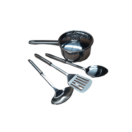 Saucepan Stainless Steel with Lid - 16cm & OJEES Serving Spoon 3 Piece Set