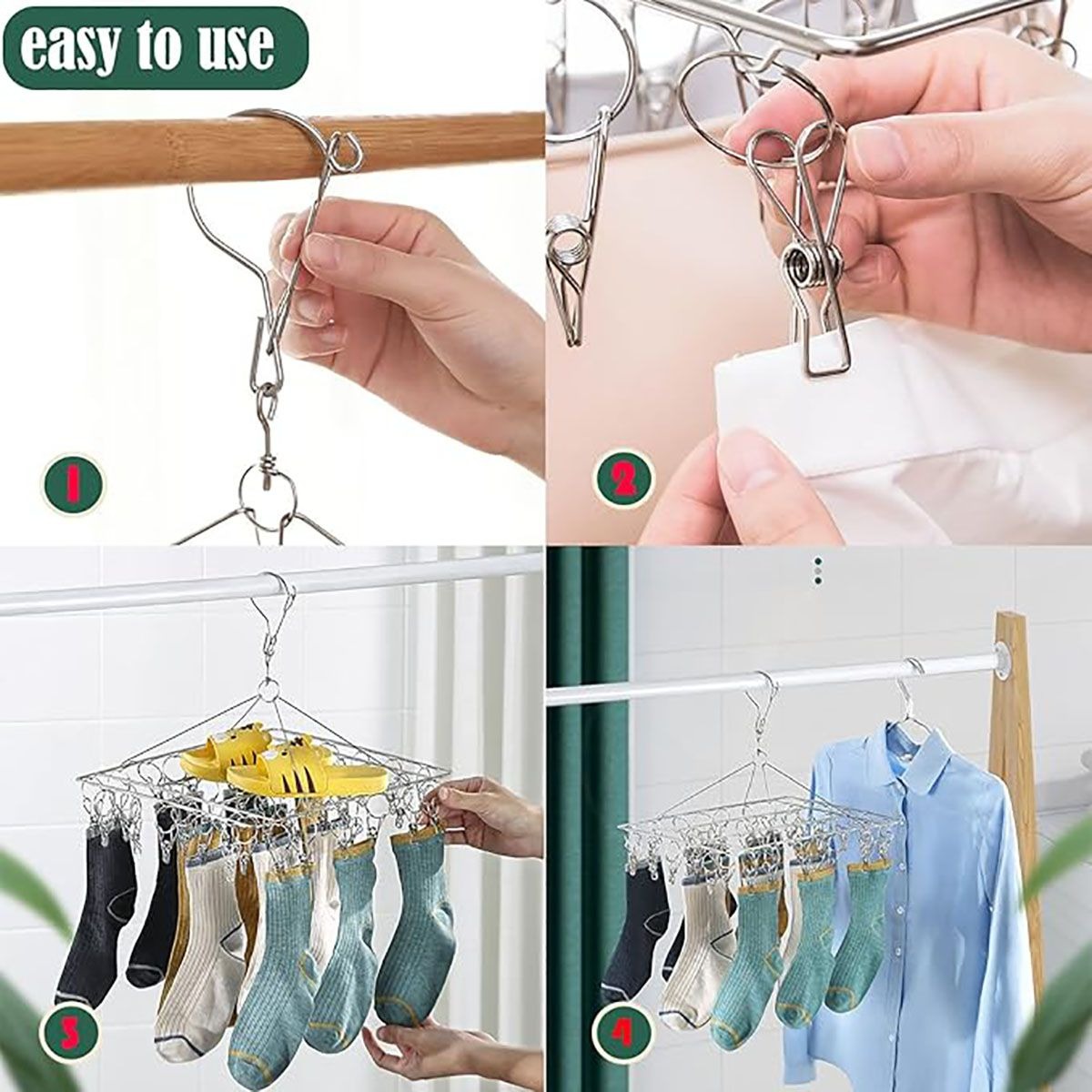 Stainless Steel 40-Clip Sock & Underwear Drying Rack variant image 2