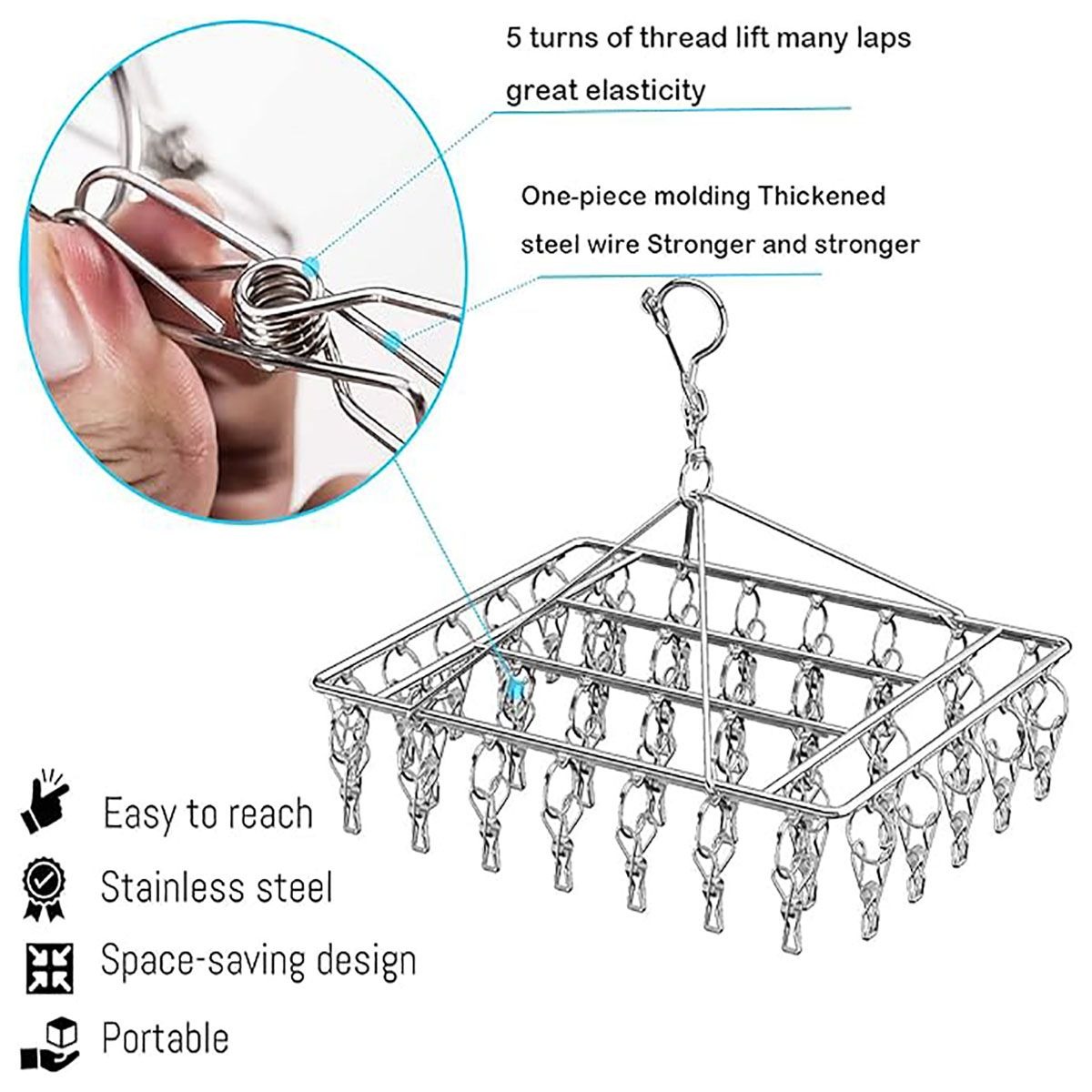 Stainless Steel 40-Clip Sock & Underwear Drying Rack variant image 3