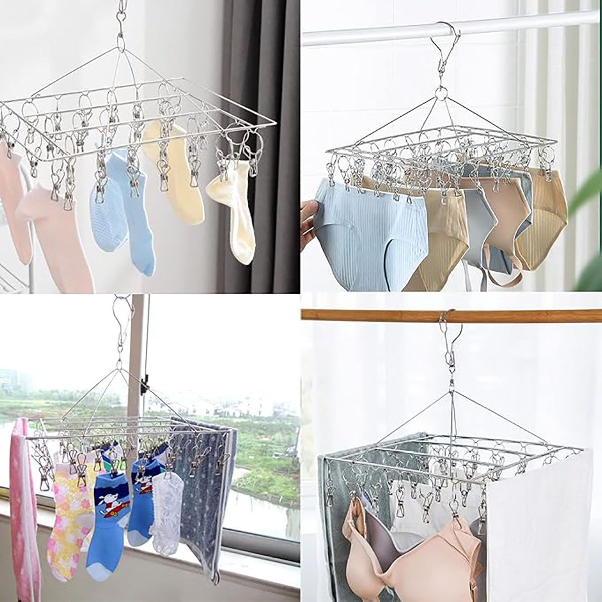 Stainless Steel 40-Clip Sock & Underwear Drying Rack variant image 4
