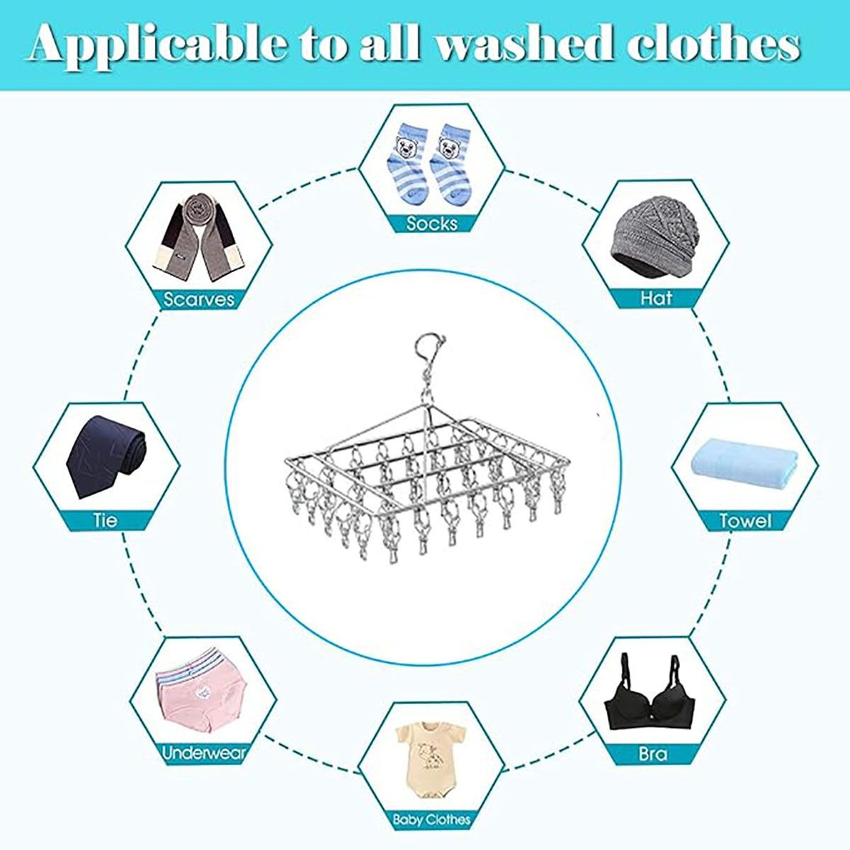 Stainless Steel 40-Clip Sock & Underwear Drying Rack variant image 6