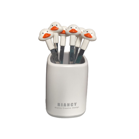 Stainless Steel Children's Stand with 6 Cartoon Duck Fruit Fork