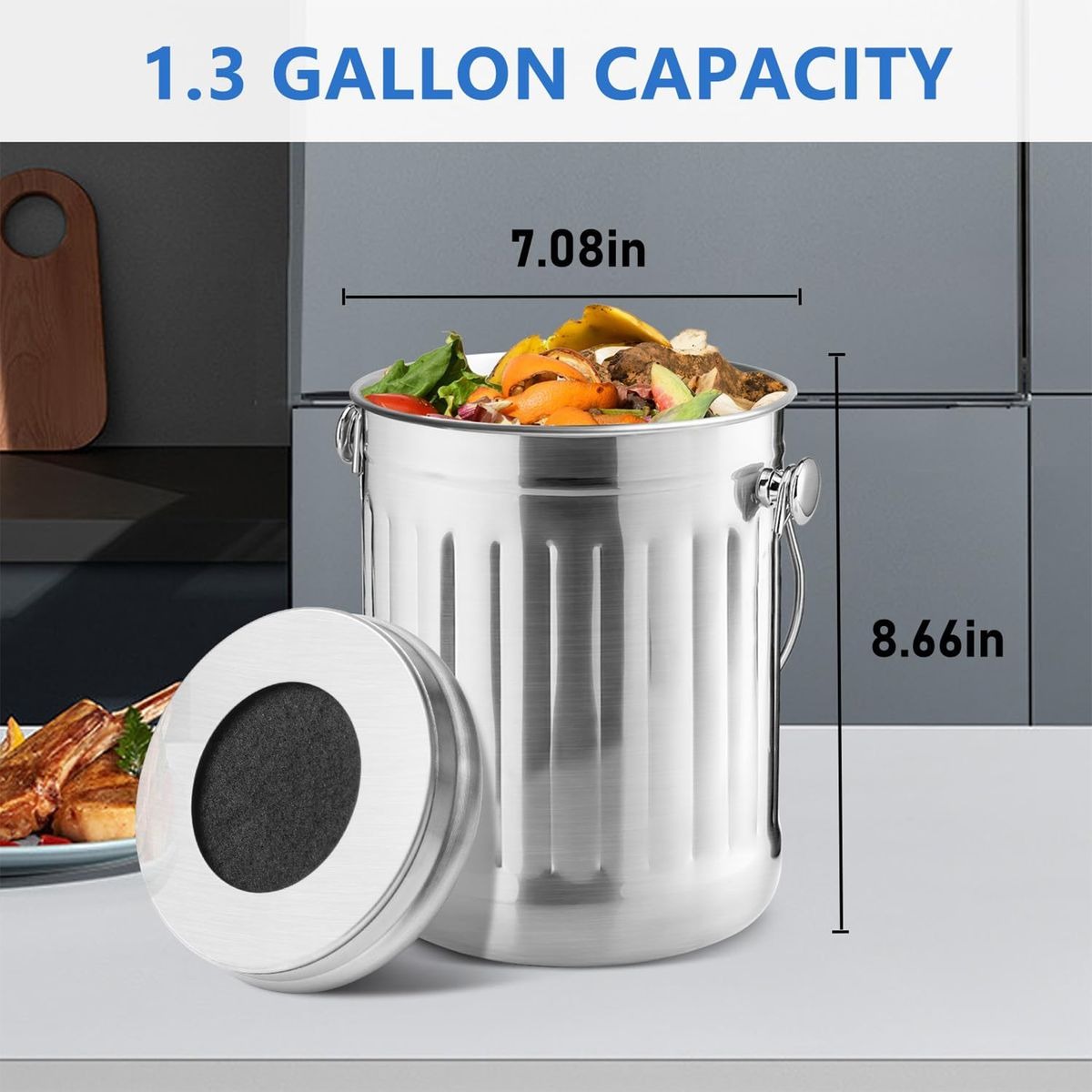 Stainless Steel Compost Trash Bin with Handle variant image 2