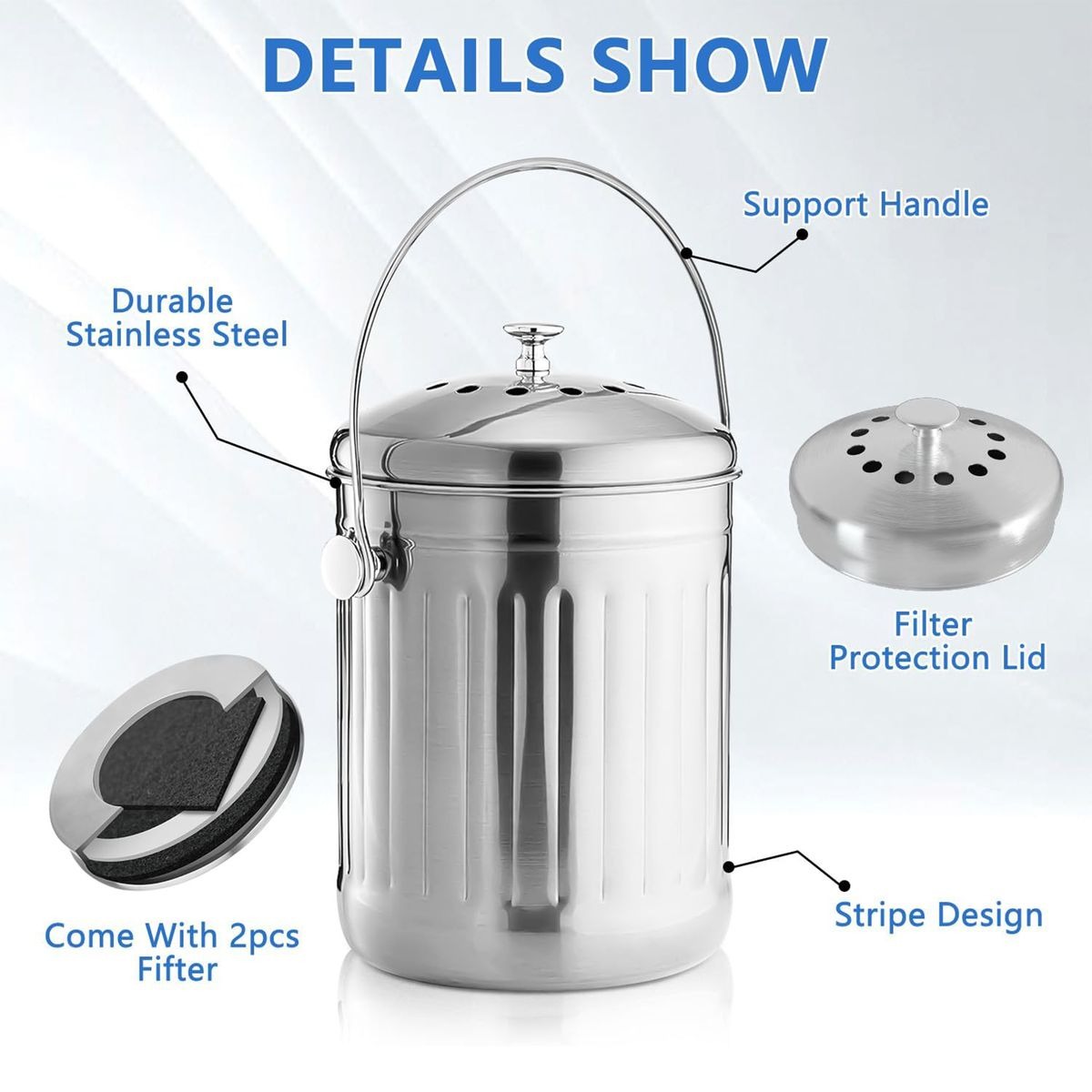 Stainless Steel Compost Trash Bin with Handle variant image 3