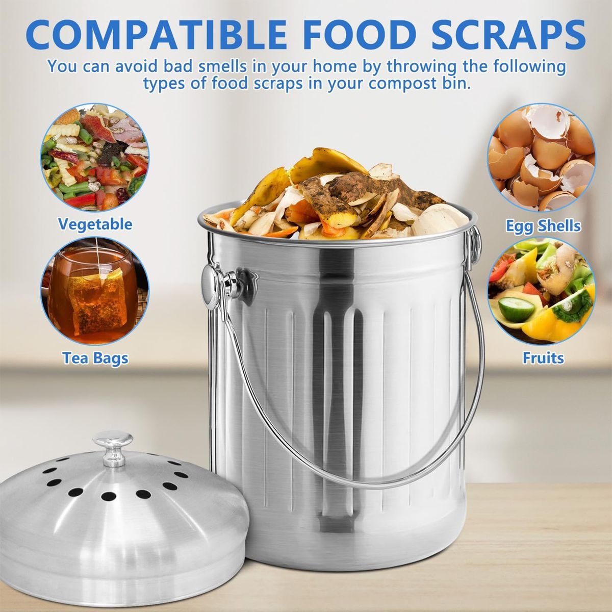 Stainless Steel Compost Trash Bin with Handle variant image 4