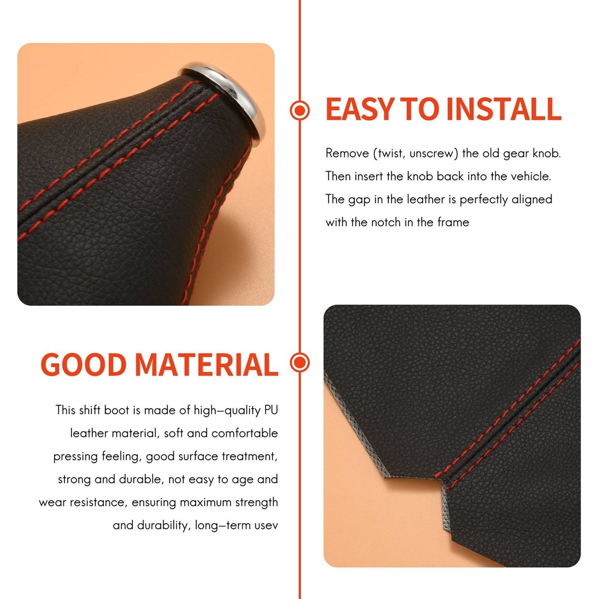 Universal Gear Shifter Boot Cover - Black & Red variant image 3