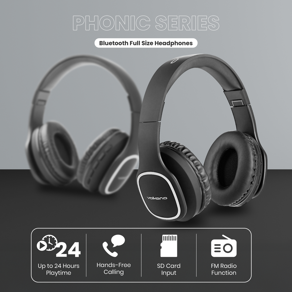 Volkano Bluetooth Wireless Headphones | Phonic Series - Black variant image 2