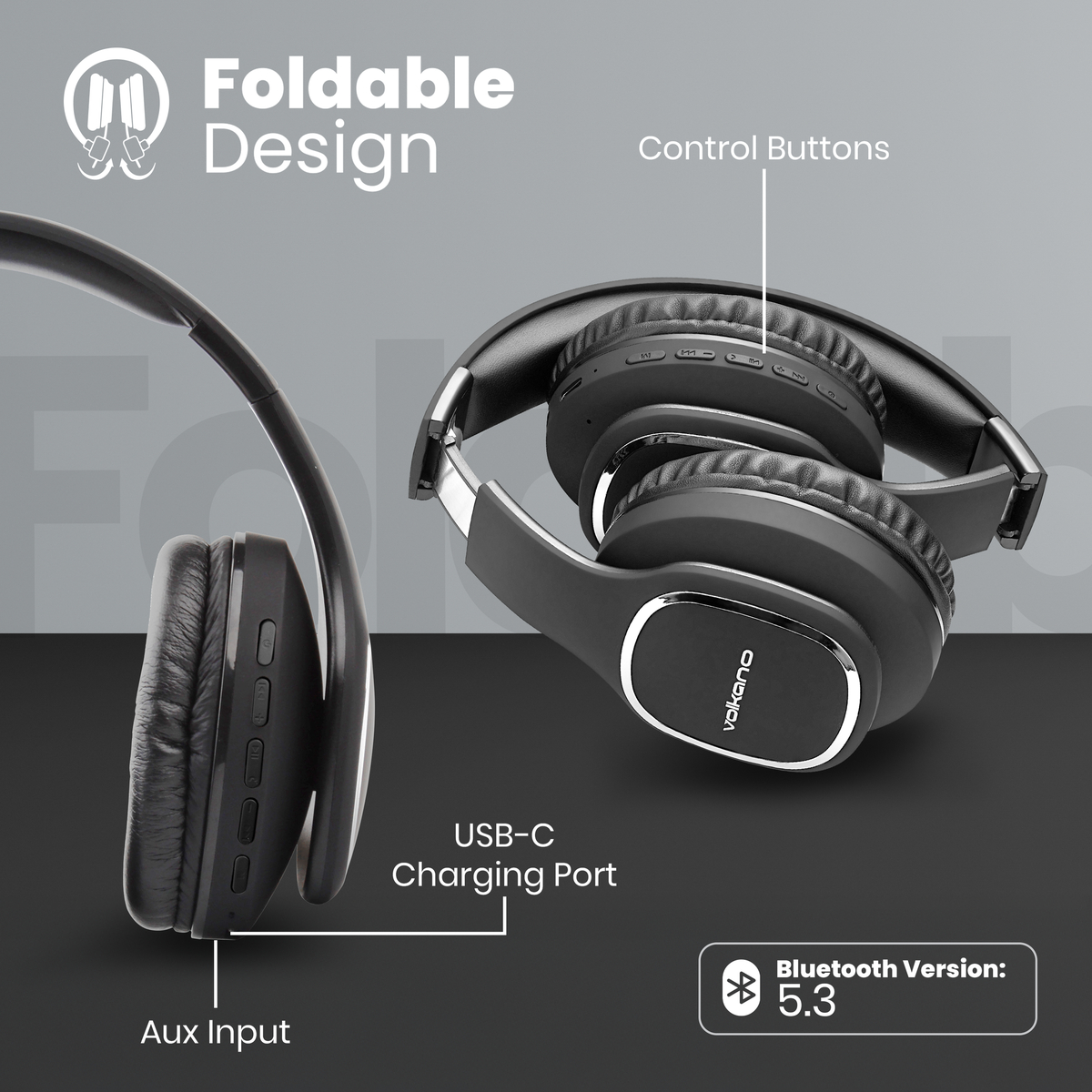 Volkano Bluetooth Wireless Headphones | Phonic Series - Black variant image 3