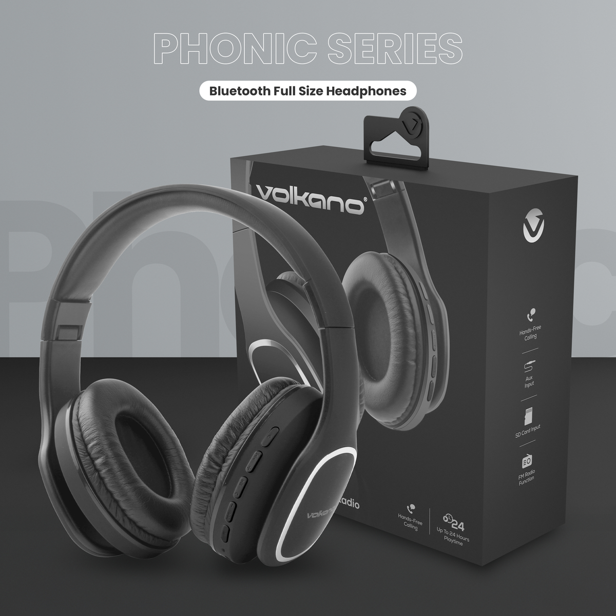 Volkano Bluetooth Wireless Headphones | Phonic Series - Black variant image 5