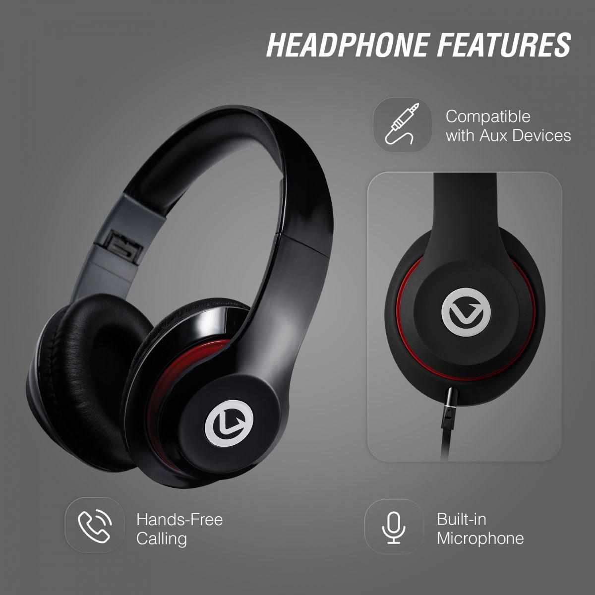 Volkano Falcon Series Wired Aux Headphones with Mic - Black variant image 3