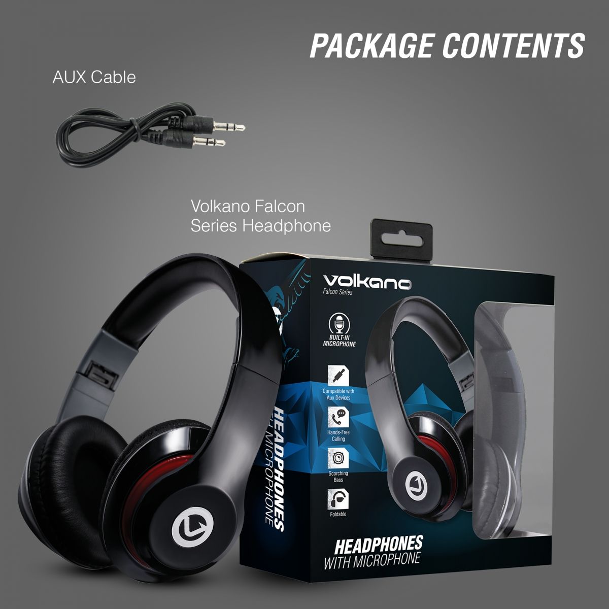 Volkano Falcon Series Wired Aux Headphones with Mic - Black variant image 5
