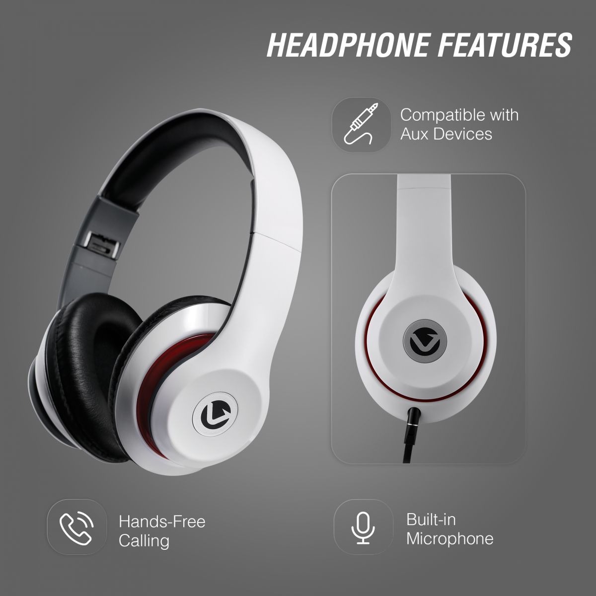 Volkano Falcon Series Wired Aux Headphones with Mic-White variant image 4
