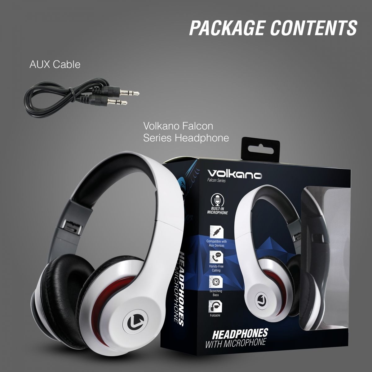 Volkano Falcon Series Wired Aux Headphones with Mic-White variant image 5