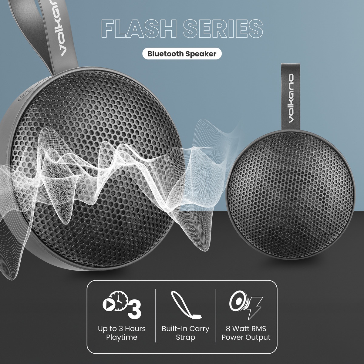 Volkano Flash Portable Bluetooth Speaker with FM Radio & TWS (8W) - Black variant image 5