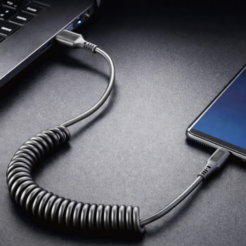 Volkano Helix Series Coiled 1m Charging Cable USB-A To USB-C 60W – Black variant image 3