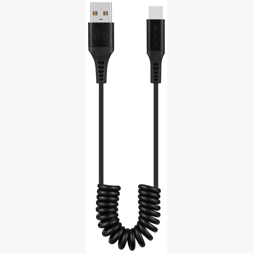 Volkano Helix Series Coiled 1m Charging Cable USB-A To USB-C 60W – Black
