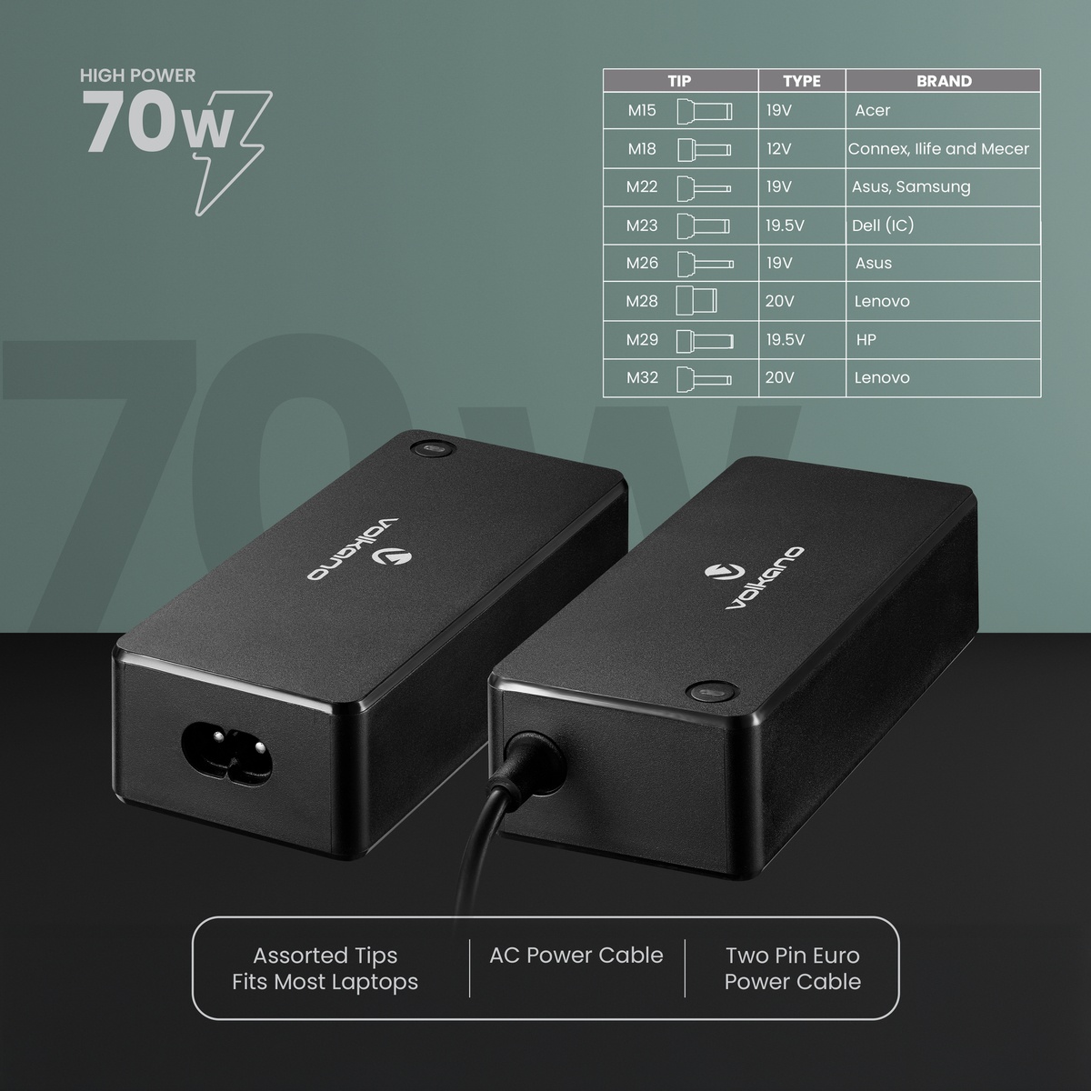 Volkano Omni Plus Series Universal 70W Laptop Charger With 8 Included Tips variant image 4
