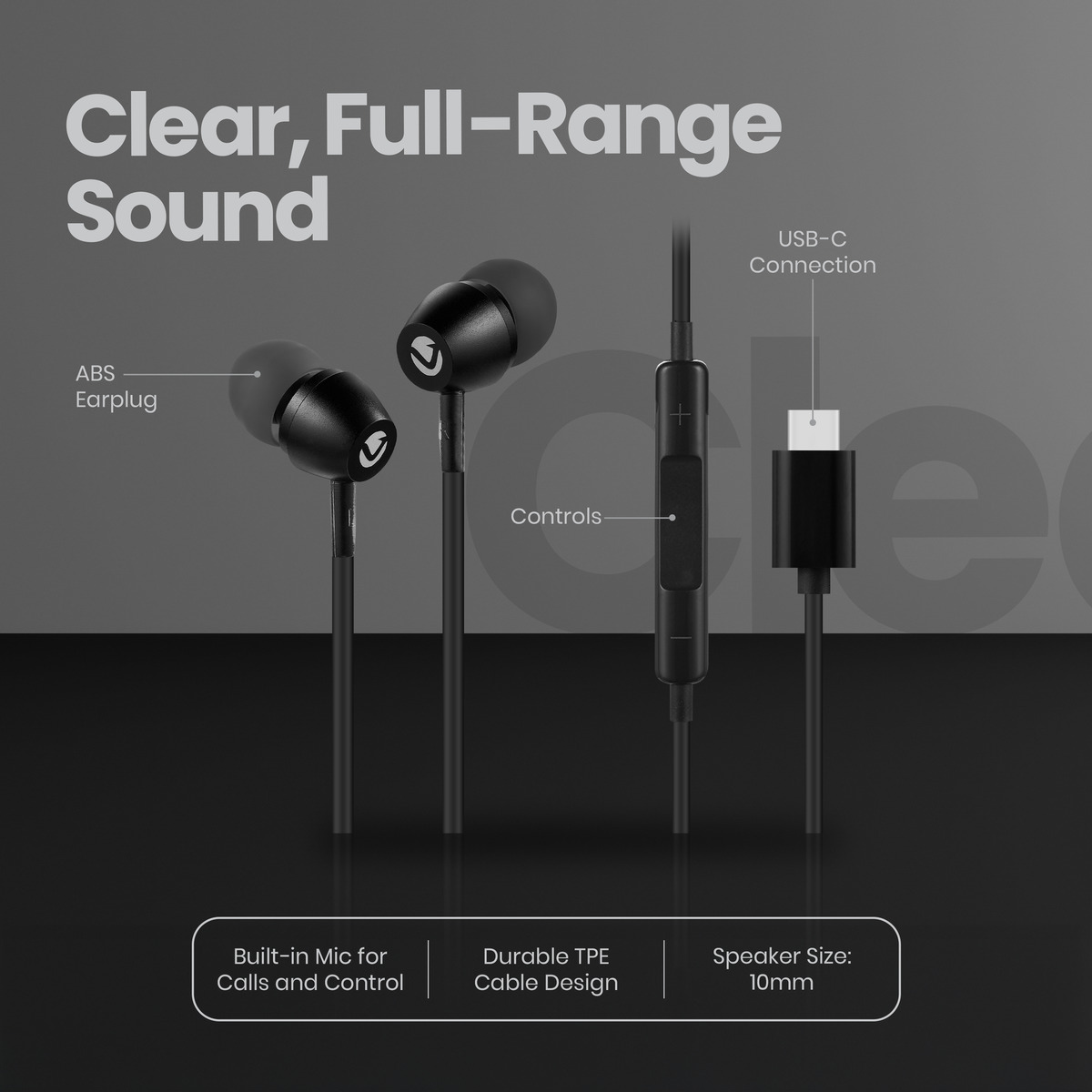 Volkano Prism 3 Series Type-C Earphones with Mic - Black variant image 4