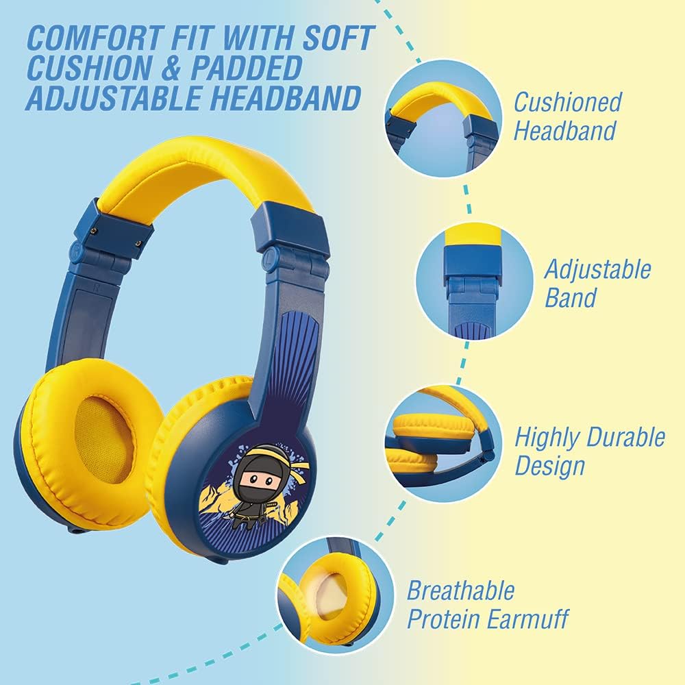 Volkano Sidekick Series Wired Kiddies Headphones with Share Port – Yellow/Blue variant image 6