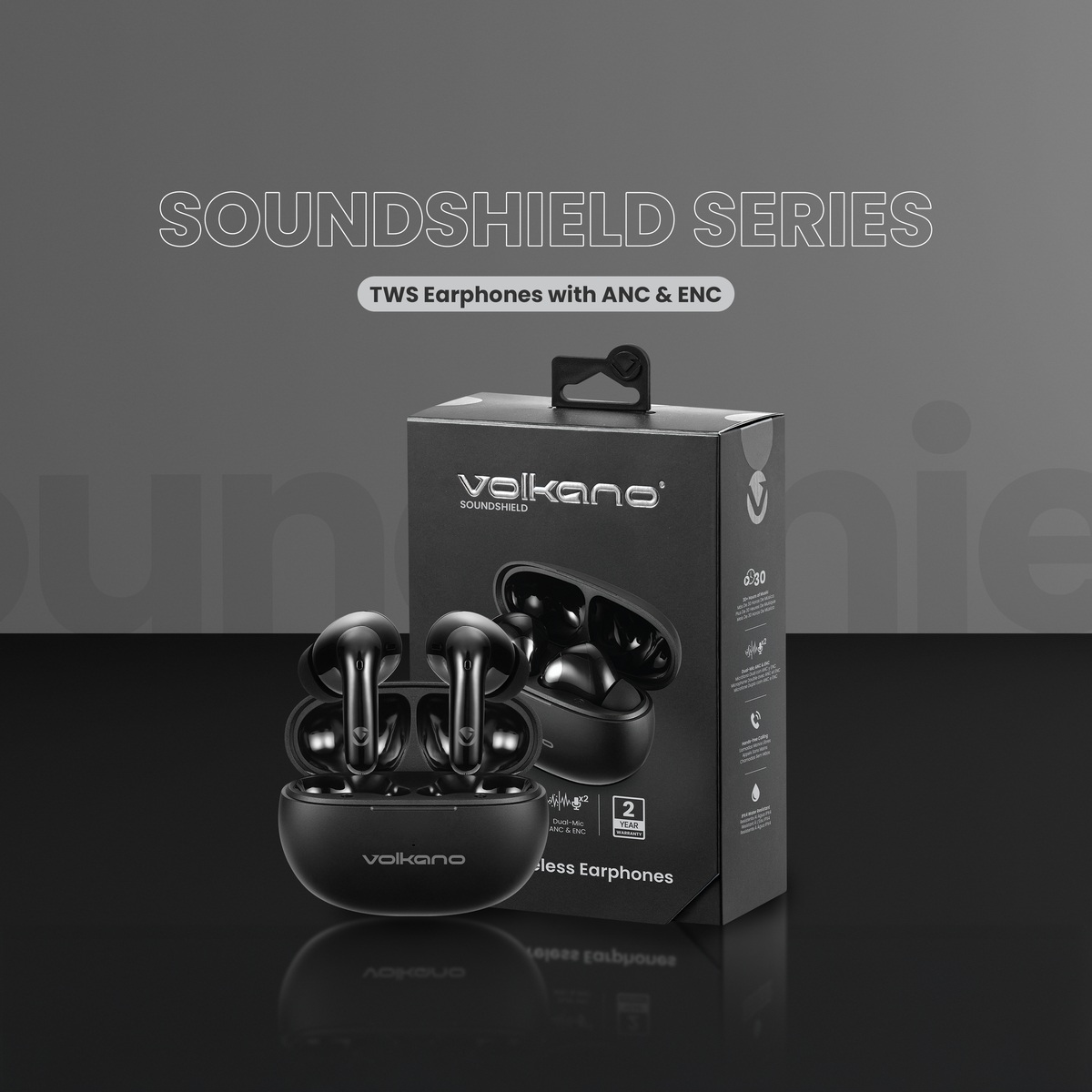 Volkano Soundshield TWS Earphones with ANC & ENC - Black variant image 3