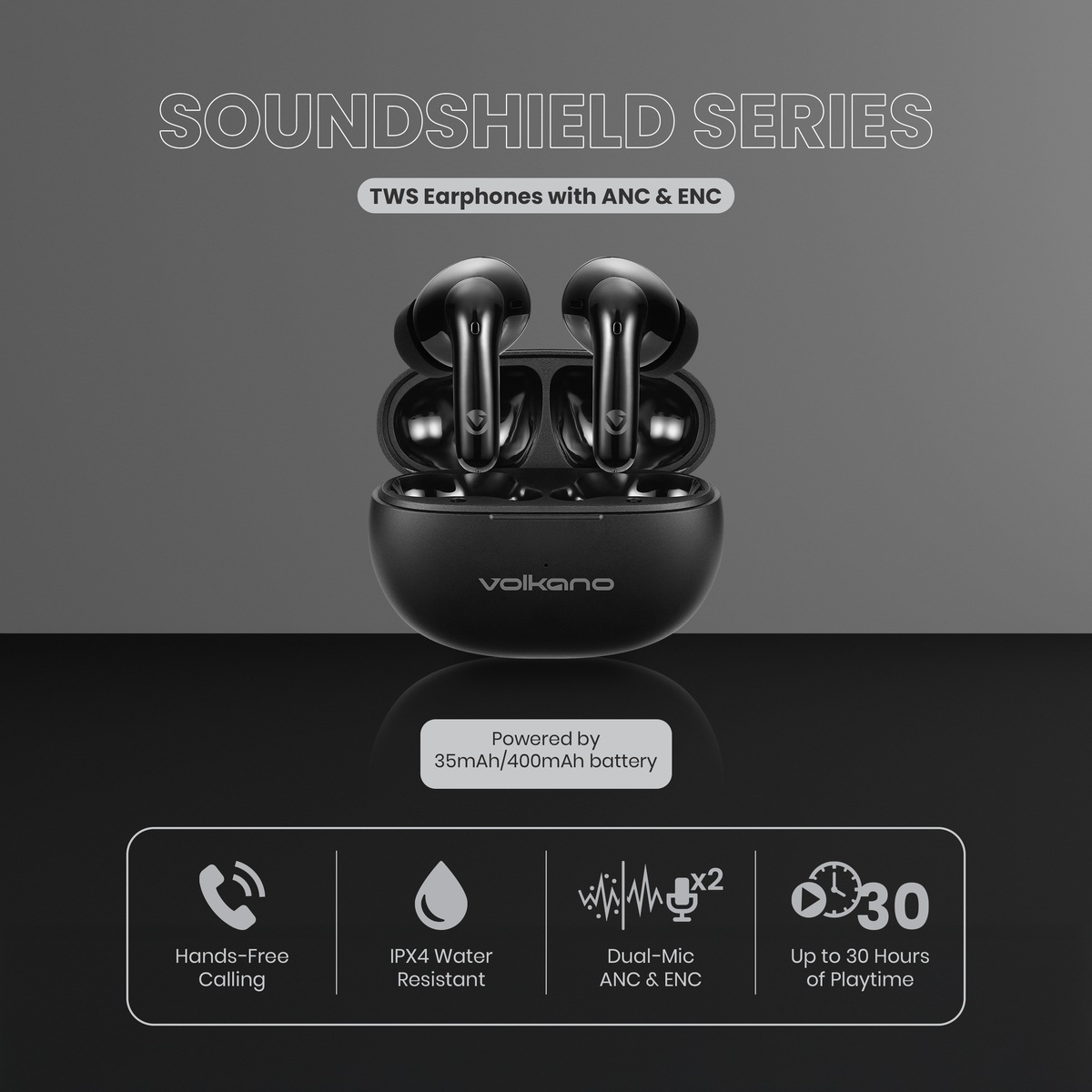 Volkano Soundshield TWS Earphones with ANC & ENC - Black variant image 6